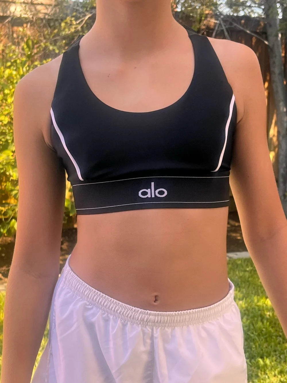ALO Yoga Black Sports Bra with White Trim